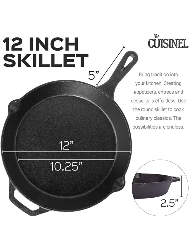 Cast Iron Skillet with Lid 12-Inch Frying Pan + Glass Lid + Heat-Resistant Handle Cover Pre-Seasoned Oven Safe Cookware Indoor Outdoor Use Grill BBQ Camping Fire Stovetop Induction Safe - B5WZVX1BK
