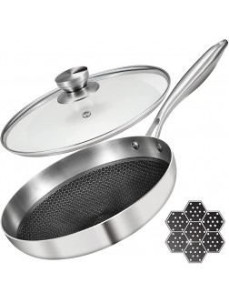 DELARLO Frying Pan Skillet 12-inch Tri-Ply 18 10 Stainless Steel Saute Pan Anti-Scratch Professional Chef Cooking Pan with Semi-Clad Honeycomb Even Heating Induction Cookware PFOA-Free - BO60R1KFN