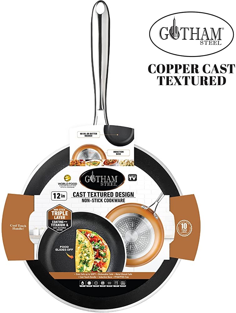 Gotham Steel Copper Cast 12” Large Nonstick Frying Pan with Ultra Durable Mineral and Diamond Triple Coated 100% PFOA Free Skillet with Stay Cool Stainless-Steel Handle Oven & Dishwasher Safe - BYSPVSJ0L