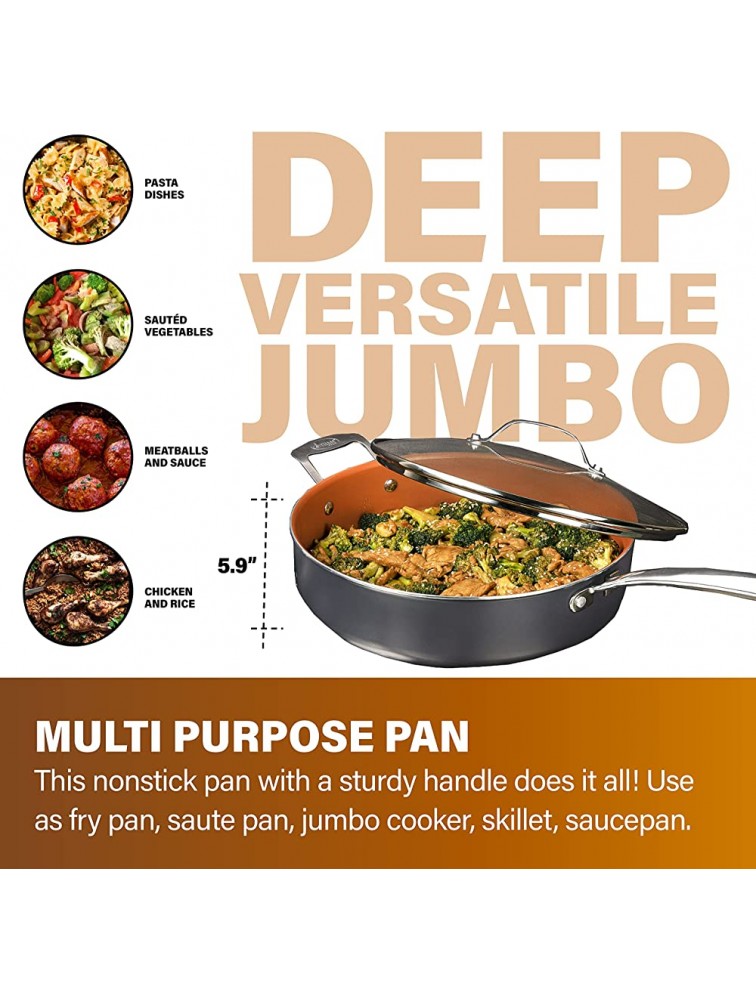 Gotham Steel Nonstick Sauté Pan with Lid – 5.5 Quart. Multipurpose Ceramic Jumbo Cooker Fry Pan with Glass Lid Stay Cool Handle + Helper Handle Oven Stovetop & Dishwasher Safe 100% PFOA Free - BJ8YRS2UI