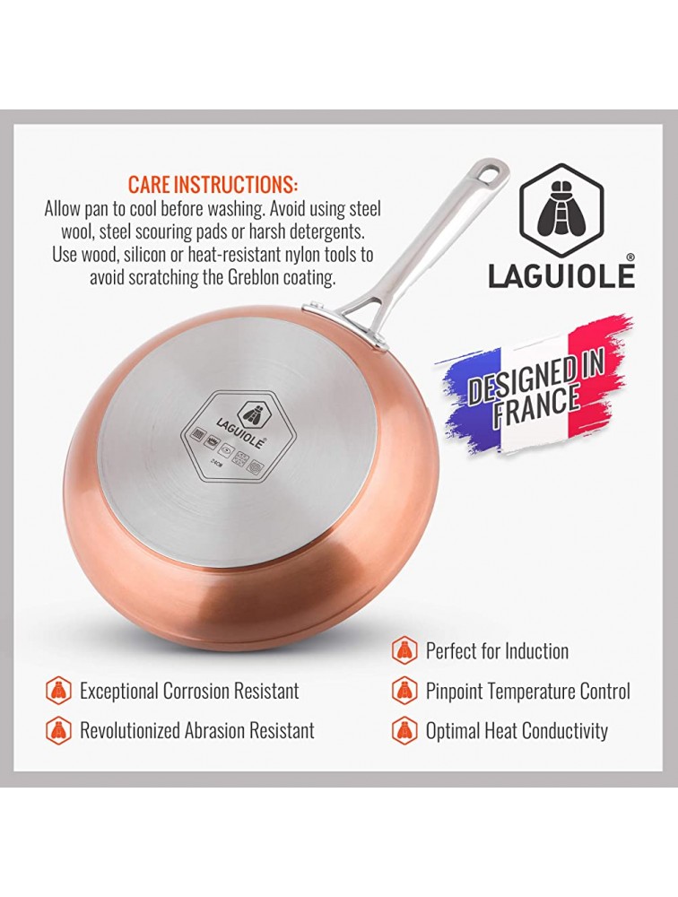 Laguiole 10 Nonstick Copper Frying Pan Greblon Ceramic Coating Induction Compatible 100% PFOA and APEO Free Cookware Dishwasher and Oven Safe 10 Inch - BE1LETYKJ