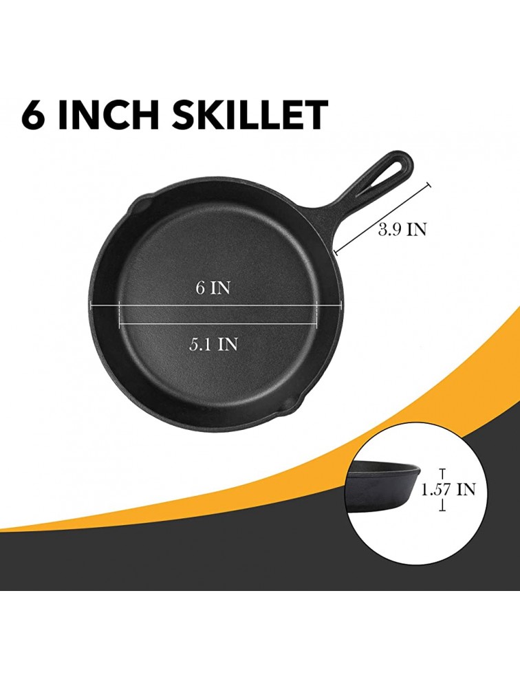YACOOK Professional Chef Cast Iron Skillets 6 inch Pre-Seasoned Cast Iron Pan Non- Stick for Home Camping Indoor and Outdoor Cooking Searing and Baking on Stove top Frying Pan - BV33FZK9L