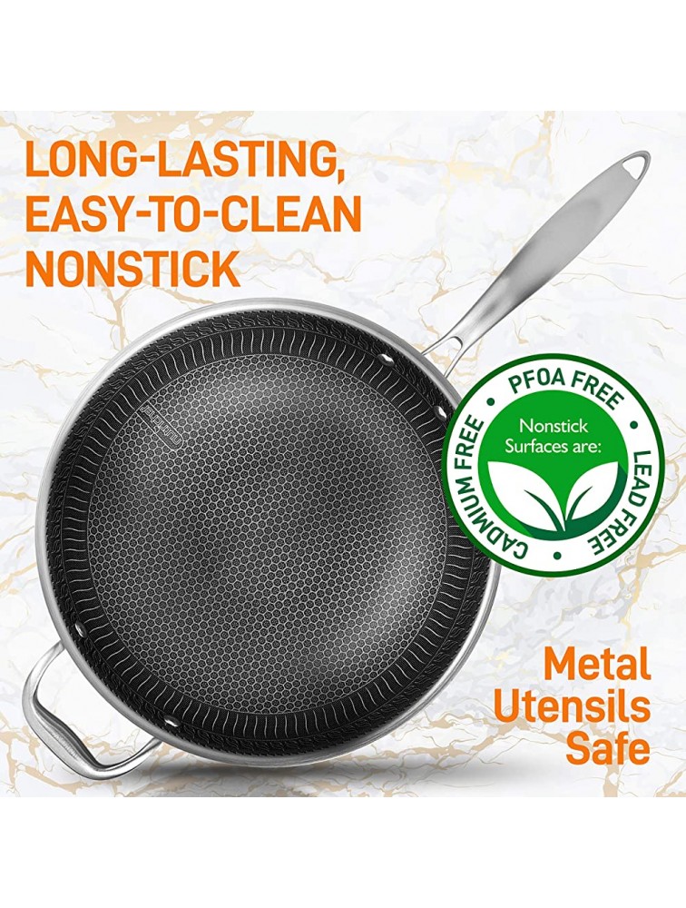 12 Stainless Steel Durable Wok Triply Kitchenware Wok with Glass Lid Side Handle DAKIN Etching Non-Stick Coating Scratch-resistant Raised-up Honeycomb Fire Textured Pattern NutriChef NCS3PWOK - BOGU9QVOH