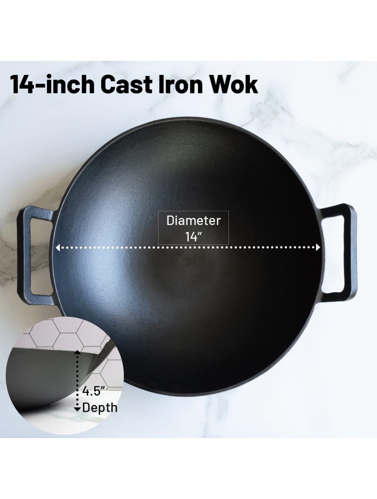 Backcountry Iron's Cast Iron Wok for Stir Frys and Sautees 14 Inch Large Pre-Seasoned for Non-Stick Like Surface Cookware Oven Broiler Grill Safe Kitchen Deep Fryer Restaurant Chef Quality - B6Y6L8FE1