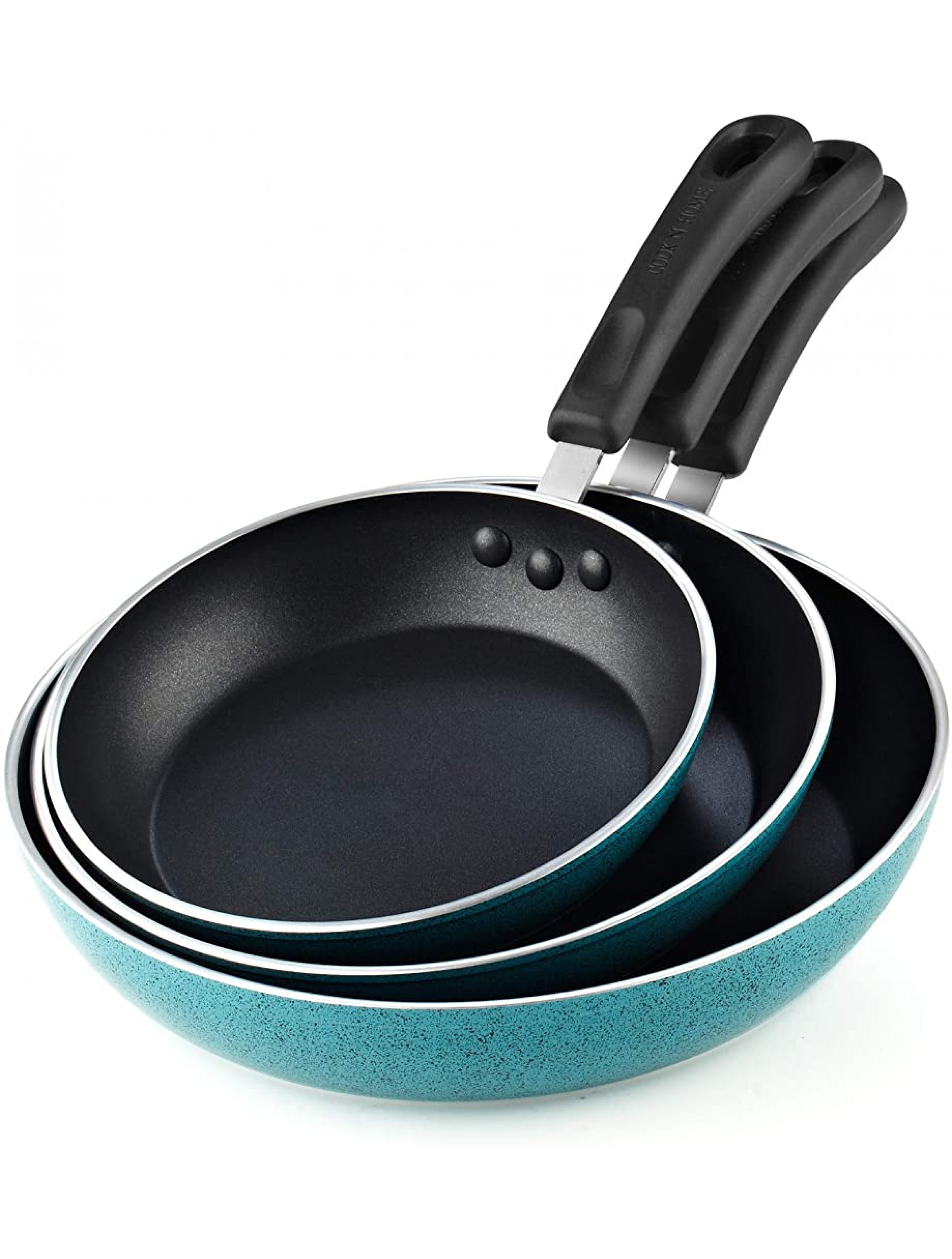 Cook N Home Nonstick Saute Fry Pan 8 9.5 and 11-Inch Turquoise - BYGKPH9BH