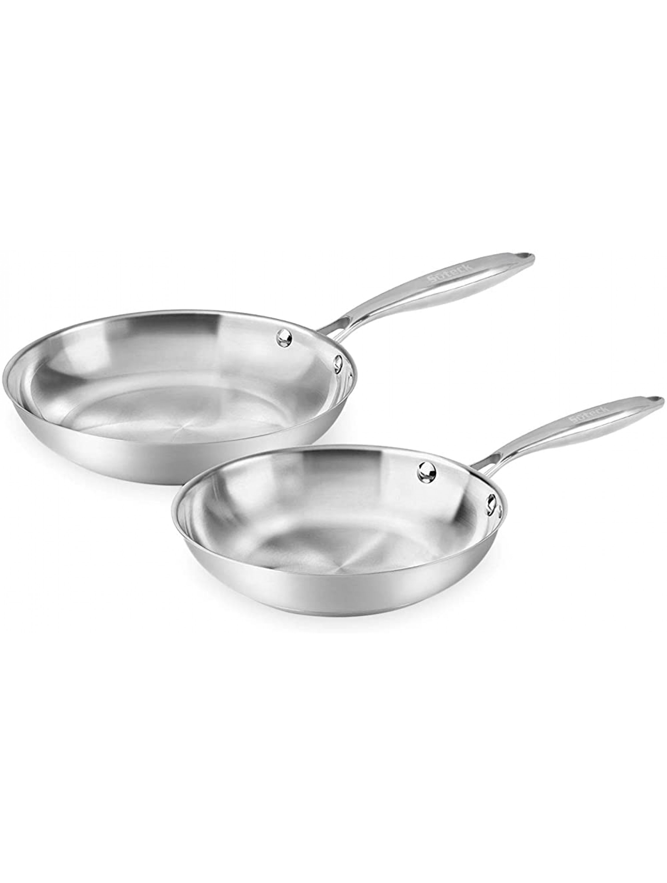 Fry Pan Set of 2 | 8 & 10 Tri-Ply Stainless Steel Frying Pan Oven & Dishwasher Safe Classic Cooking Pan Cookware - BKNDFLXU7