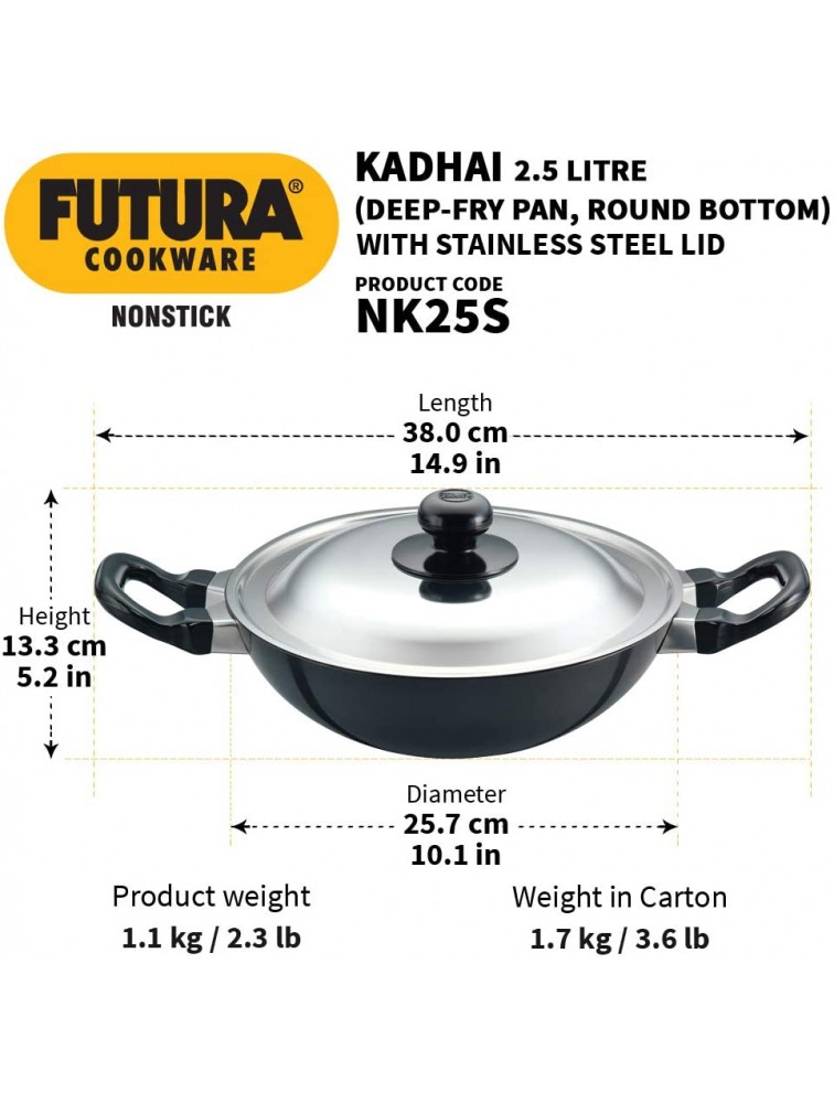 Futura Q55 NK25S Fry Pan Kadhai 2.5 Liter Gray - B32ZI8L63