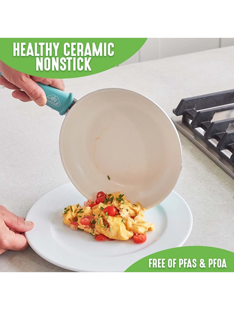 GreenLife Soft Grip Healthy Ceramic Nonstick 8 Frying Pan Skillet PFAS-Free Dishwasher Safe Turquoise - BXFJMICOX