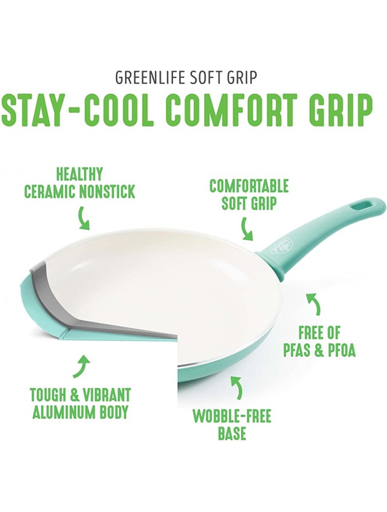 GreenLife Soft Grip Healthy Ceramic Nonstick 8 Frying Pan Skillet PFAS-Free Dishwasher Safe Turquoise - BXFJMICOX