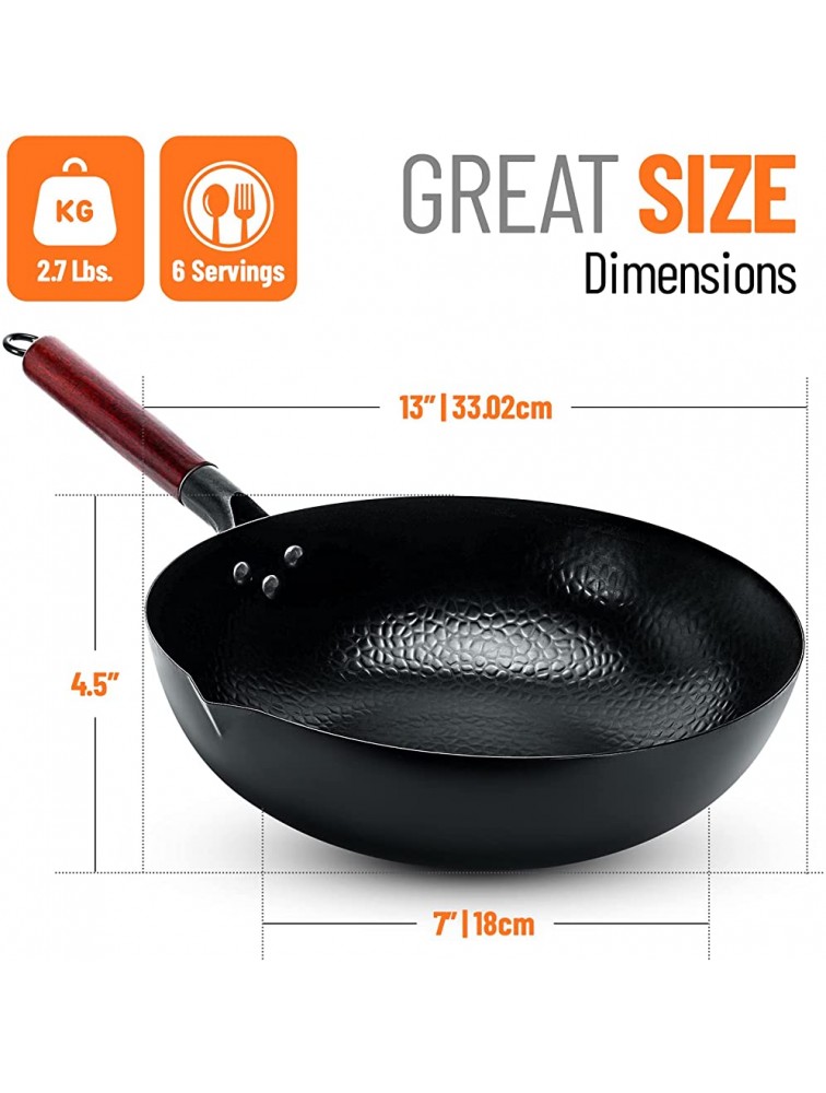 Homeries Carbon Steel Wok Pan Stir Fry Wok Set with Wooden Lid and Spatulas Non-Stick Flat Bottom Wok Frying Pan Suitable for Electric Induction and Gas Stoves 12.5 - BJ96BQ8LJ