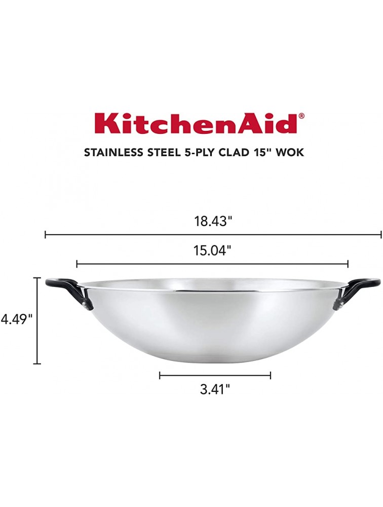 KitchenAid 5-Ply Clad Polished Stainless Steel Wok,15 Inch - BZDDT2B57