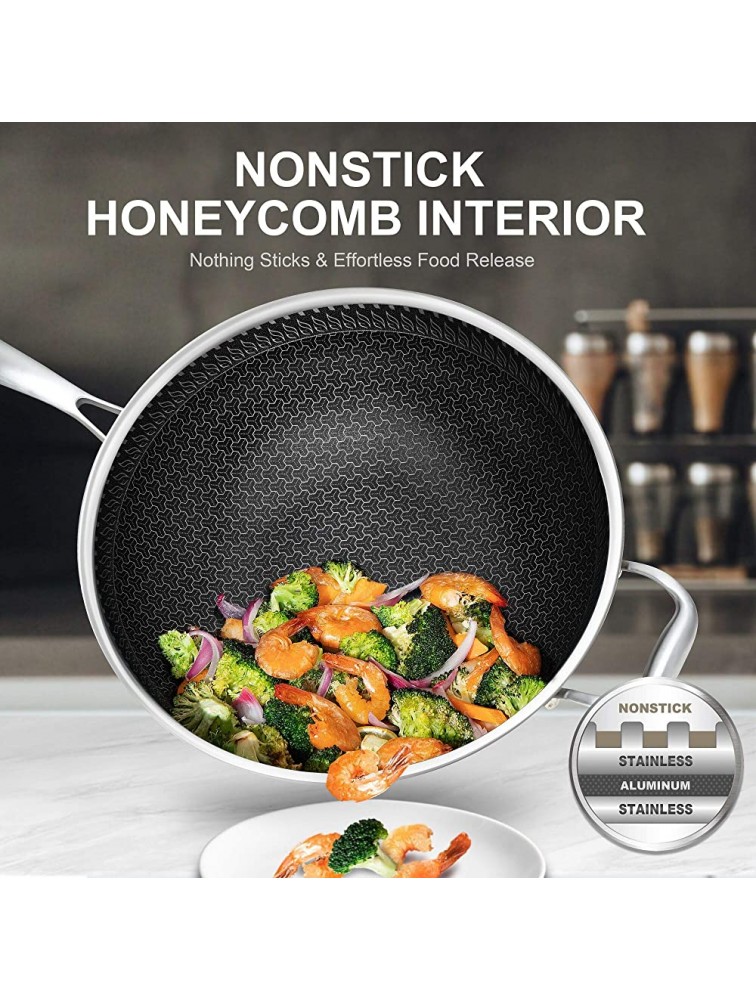 MICHELANGELO Stainless Steel Wok with Lid Pro. Triply 12.5 Inch Stainless Steel Wok With Nonstick Honeycomb Coating Nonstick Steel Woks and Stir Frying Pans Steel Wok Pan Induction Compatible - B86NG86A5