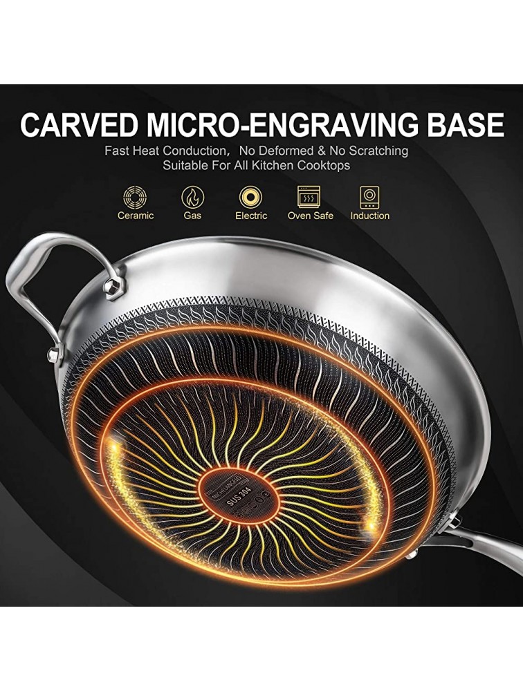 MICHELANGELO Stainless Steel Wok with Lid Pro. Triply 12.5 Inch Stainless Steel Wok With Nonstick Honeycomb Coating Nonstick Steel Woks and Stir Frying Pans Steel Wok Pan Induction Compatible - B86NG86A5