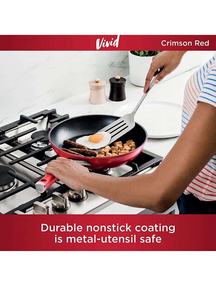 Ninja C20026 Foodi NeverStick Vivid 10.25-Inch Fry Pan Nonstick Durable & Oven Safe To 400°F Cool-Touch Handles Crimson Red - BFFX7HPIE