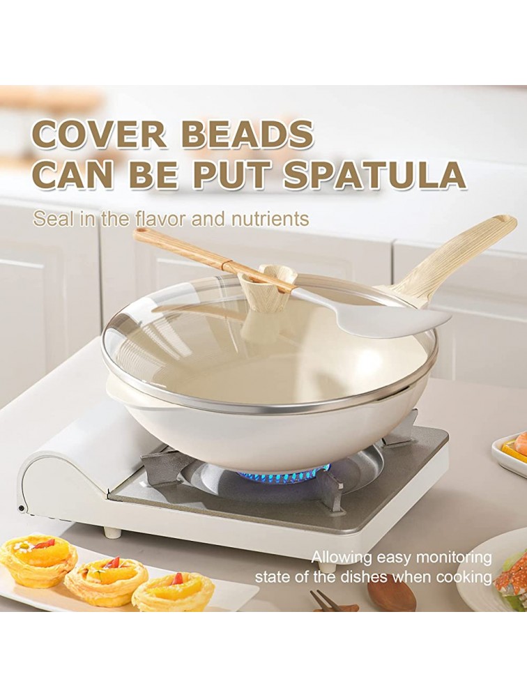 Nonstick Wok Pan with Lid 12 Inch Die-cast Aluminum Stir Fry Pan with Ergonomic Handle and Unique Cover Beads Induction Wok Pan Scratch Resistant 100% PFOA Free Suit for all Stoves Beige - BUXQCMK95
