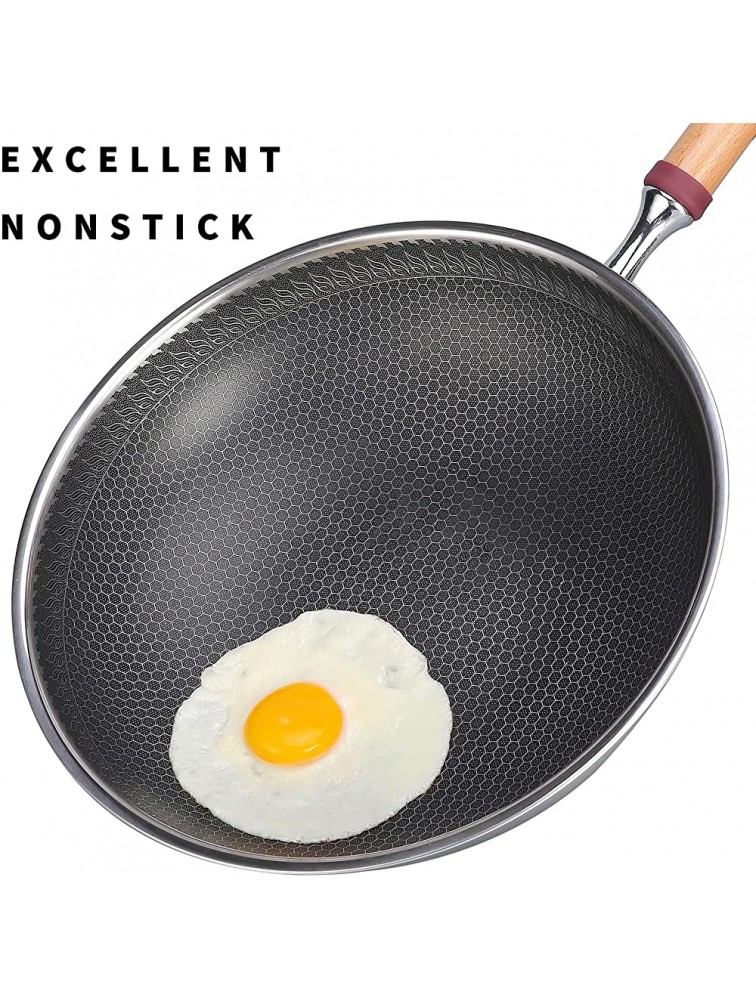 Stainless Steel 13 inch Nonstick Wok With Detachable Wooden Handle Frying Pan with lid Saute Cooking pan Nonstick Scratch-Resistant Cookware Pots and Pans For Dishwashernstick wok pan… - B64Z4U95F