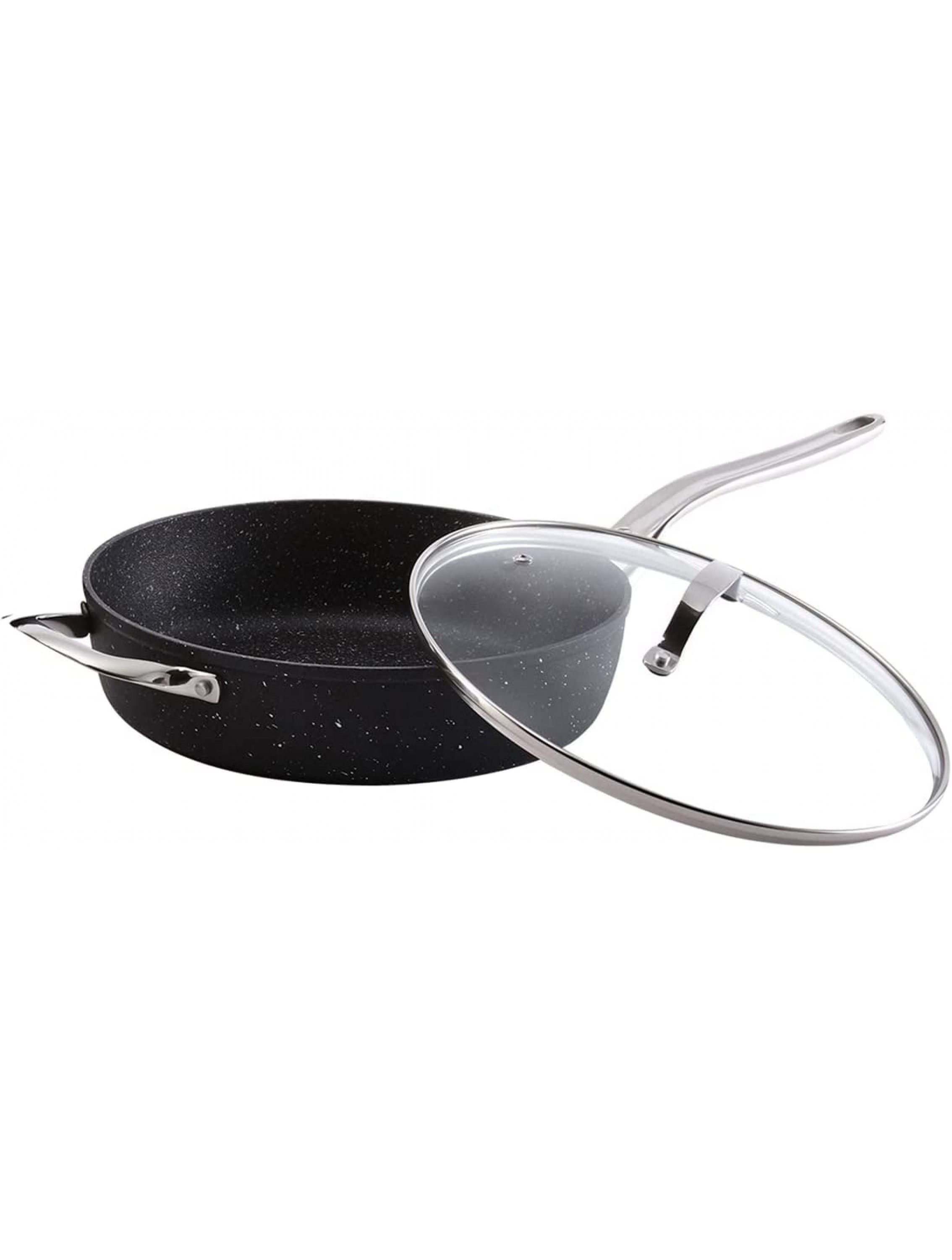 The Rock by Starfrit 11 Deep Fry Pan with Glass Lid and Stainless Steel Handles Black - B36EP0AQW