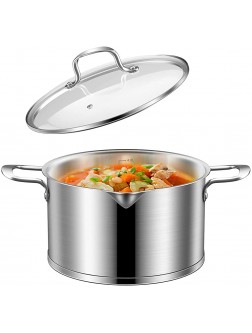 4 quart Stainless Steel Stock Pot  Stockpot with Glass Lid,4 Qt Multi pasta cooking soup pot with Pour Spout,Scale Engraved Inside Oven Dishwasher Safe ,Compatible for Family Meals - B8CLMDH27