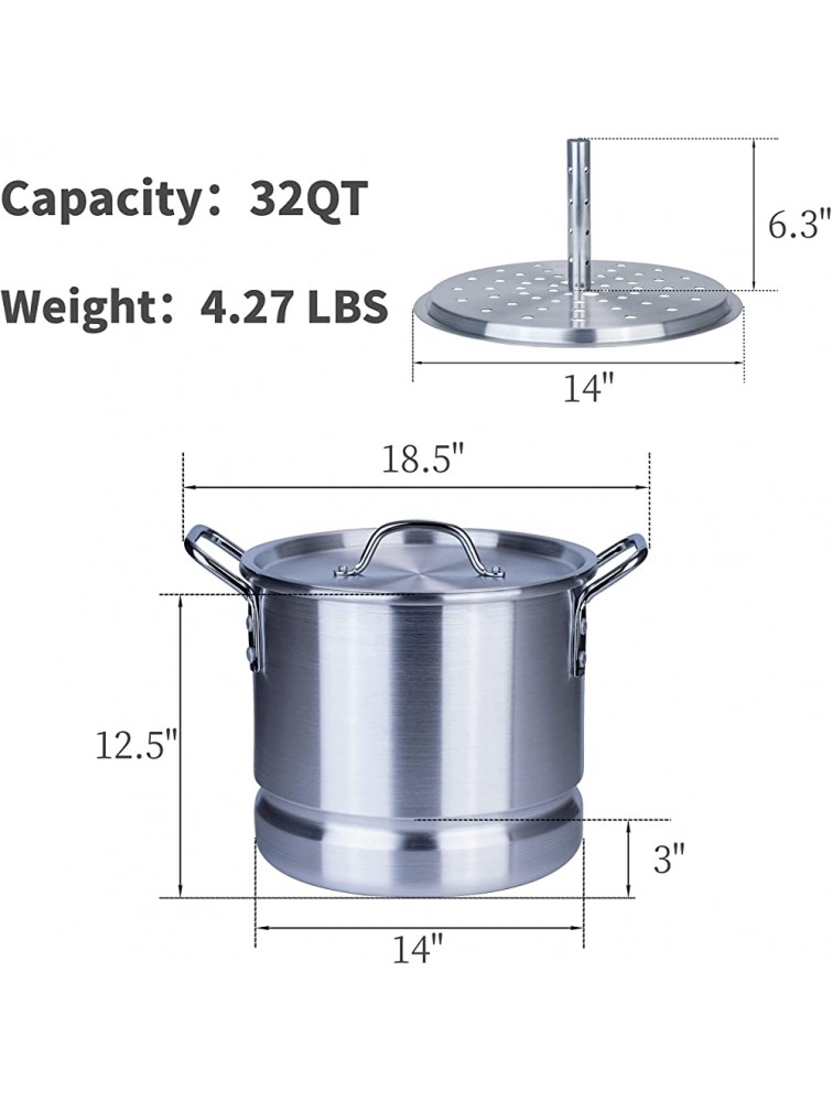 ARC 32 Quart Aluminum Tamale Steamer Pot Crab Pot Stock Pot with Steamer tube for Seafood Crawfish Crab Vegetable with Rivet Handle Silver - BVHCRQNGA