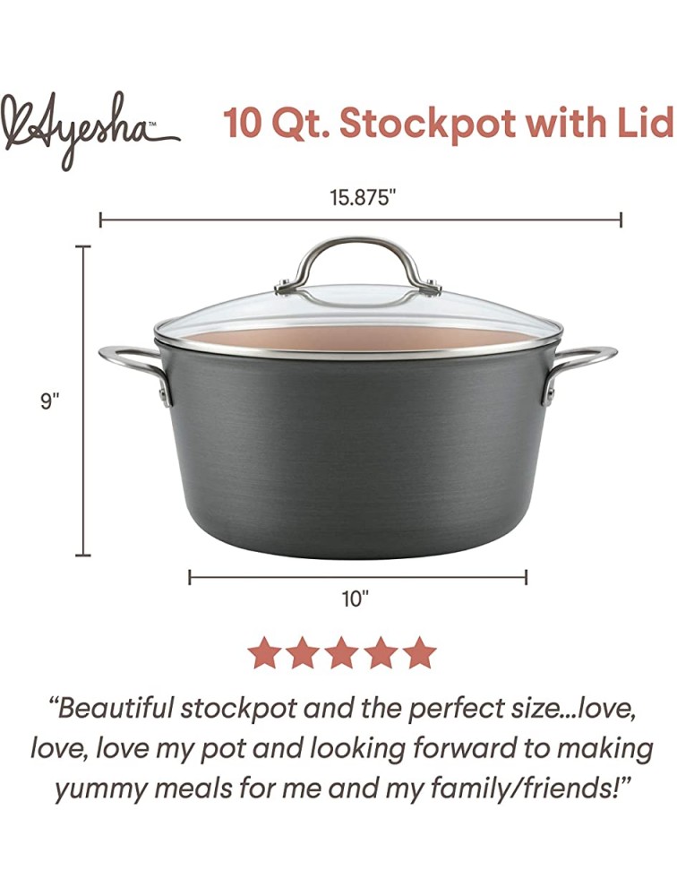 Ayesha Curry Home Collection Hard Anodized Nonstick Stock Pot Stockpot with Lid 10 Quart Charcoal Gray - BTT9UTPAV