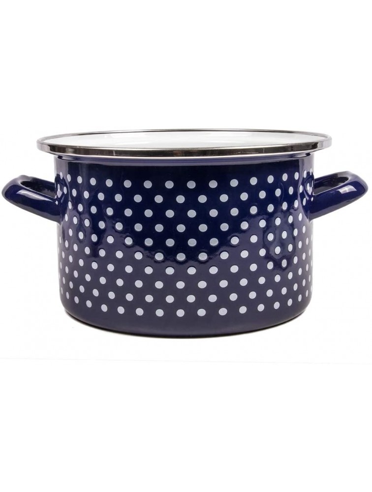 Enamel Stock Pot Blue Polka Dot Enamelware Pot Enamel Cooking Pot with Glass Lid 4.2-qt. 4 L - BROT9AZBZ