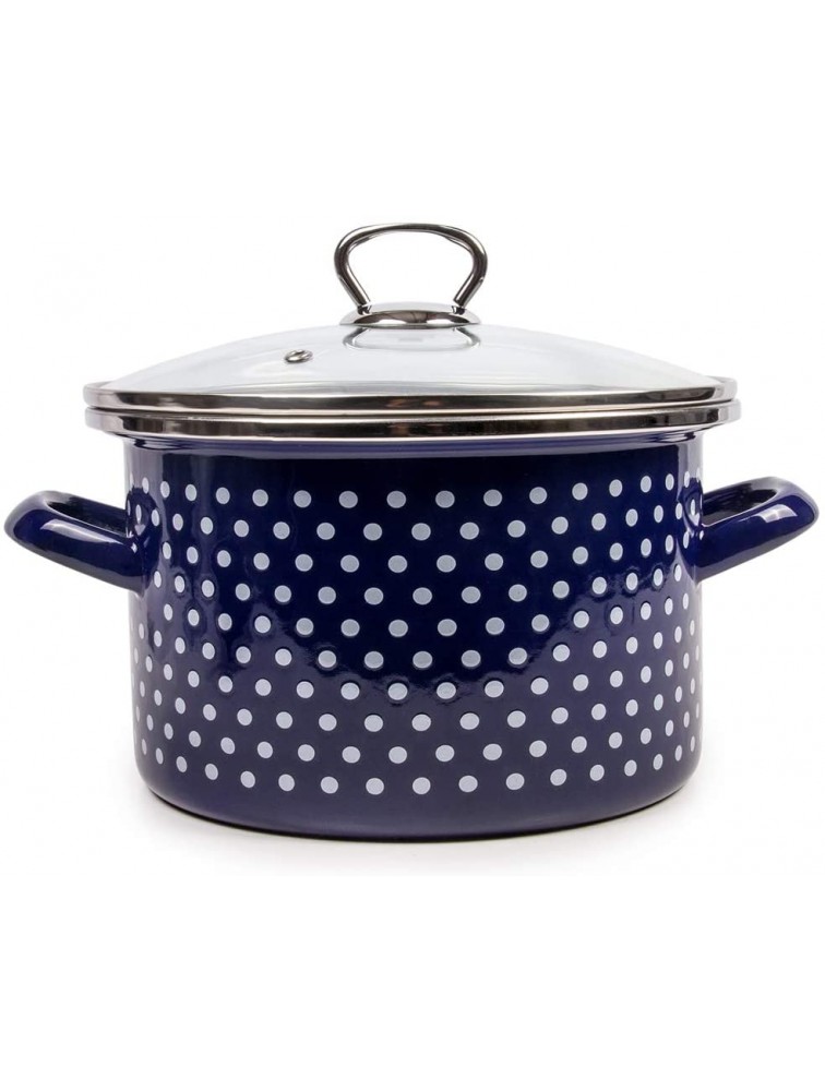 Enamel Stock Pot Blue Polka Dot Enamelware Pot Enamel Cooking Pot with Glass Lid 4.2-qt. 4 L - BROT9AZBZ