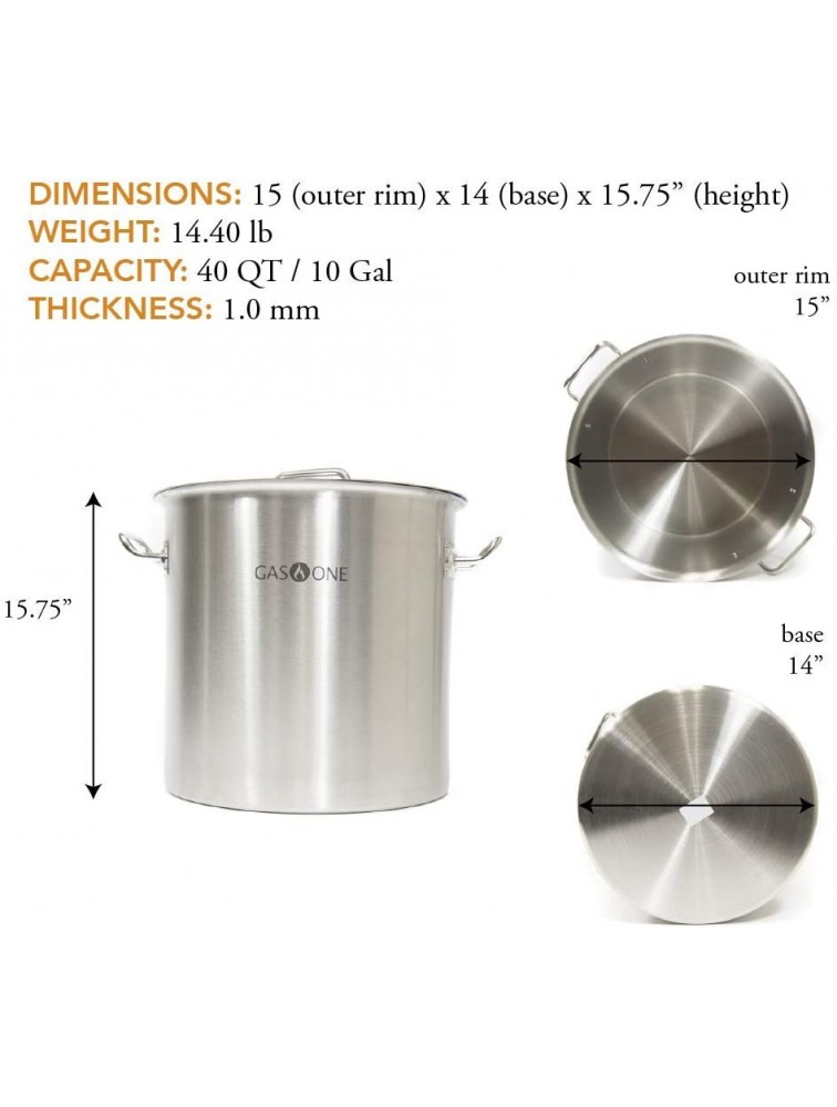GasOne ST-40 Gas One Stainless Steel Stock 10 Gallon with lid Cover & Steamer Rack Tamale Dumpling Crawfish Crab Pot Steamer Thickness 1mm Per - BS9LTBZL1