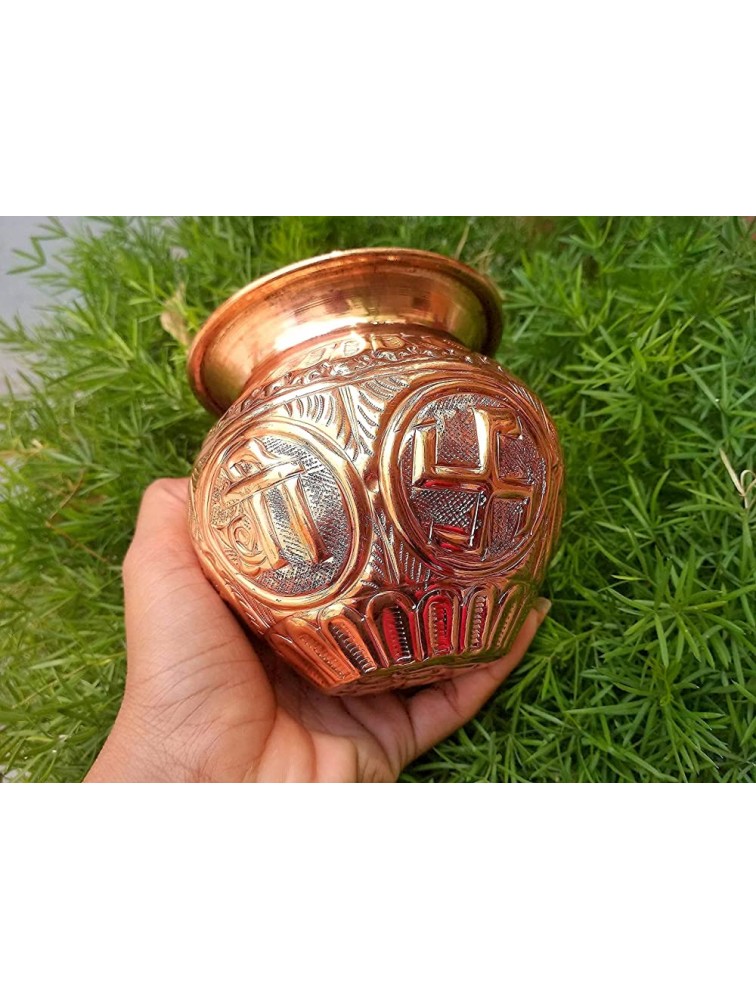 Hitech Supreme Copper Kalash Pot lota Kalsh Mangal Kalash with Om Swastik Shree and Beautiful Print for Good Wealth - BFYFIFXDC