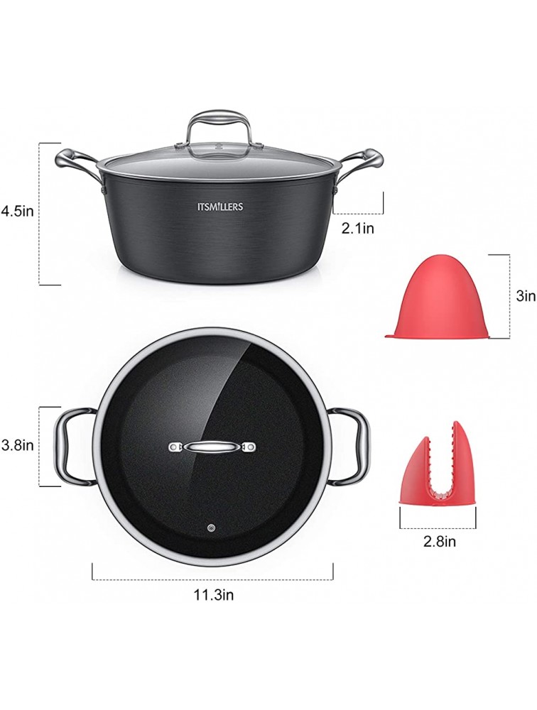 ItsMillers Ultra Nonstick Modern Hard-Anodized Stock Pot 6 qt Induction Kitchen Cookware Dutch Oven with Silicone Oven Mitts,Oven Safe - BHJHEMU9B