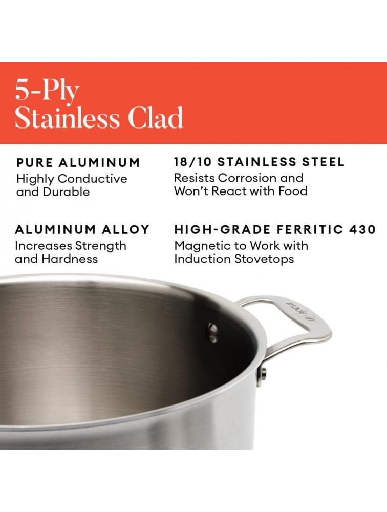 Made In Cookware 8 Quart Stock Pot With Lid Stainless Clad 5 Ply Construction Induction Compatible Made in Italy Professional Cookware - BF953V1F8