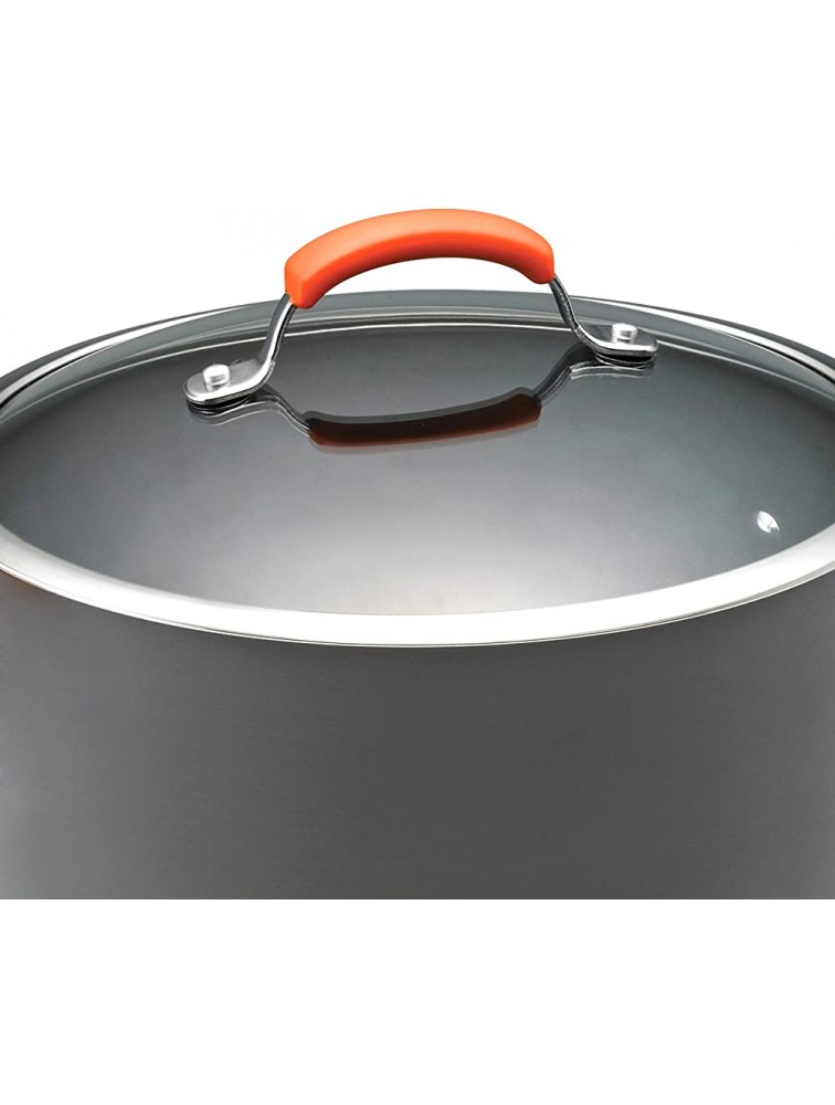 Rachael Ray Brights Hard Anodized Nonstick Stock Pot Stockpot with Lid 10 Quart Gray with Orange Handles - BB0E5GRHX