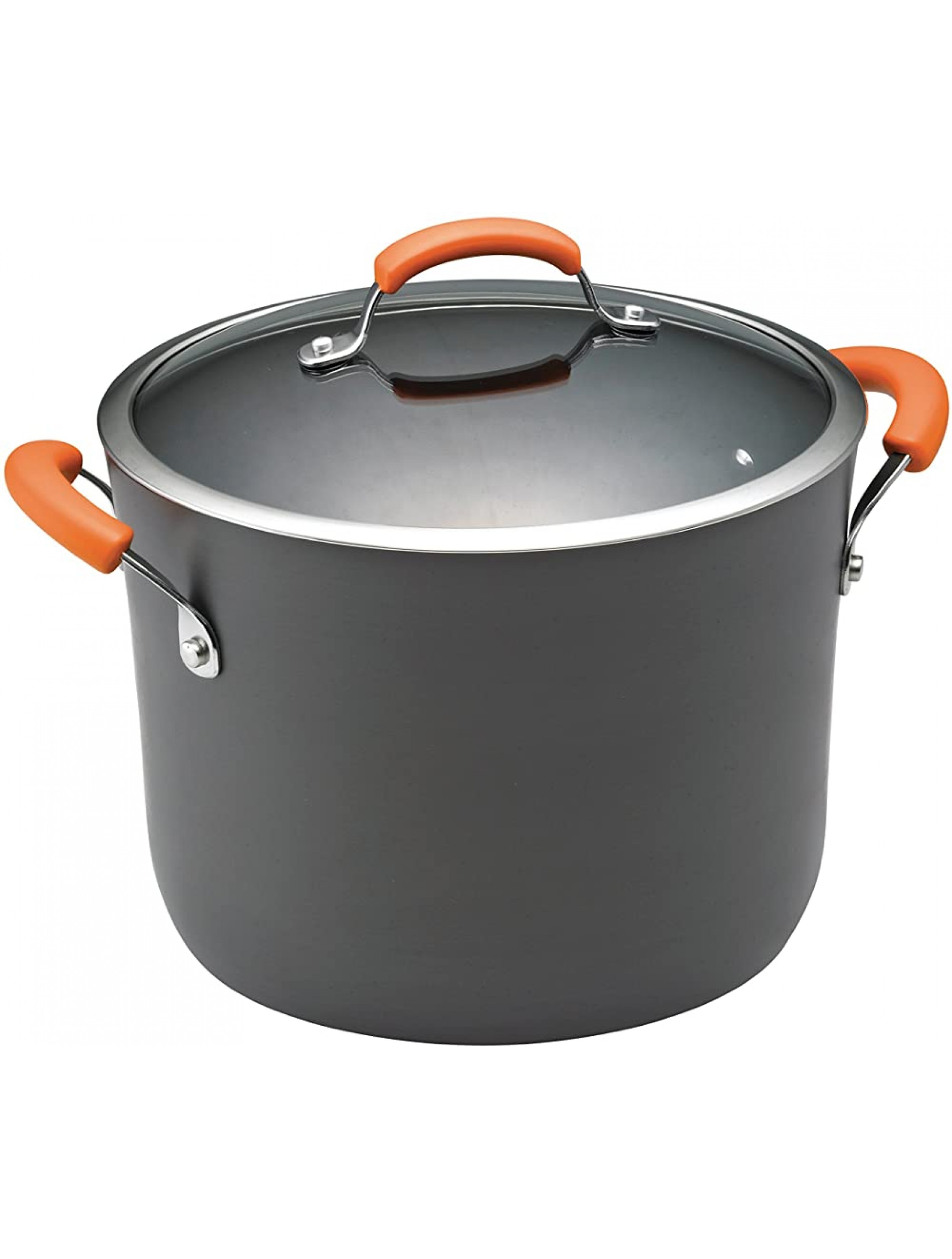 Rachael Ray Brights Hard Anodized Nonstick Stock Pot Stockpot with Lid 10 Quart Gray with Orange Handles - BB0E5GRHX
