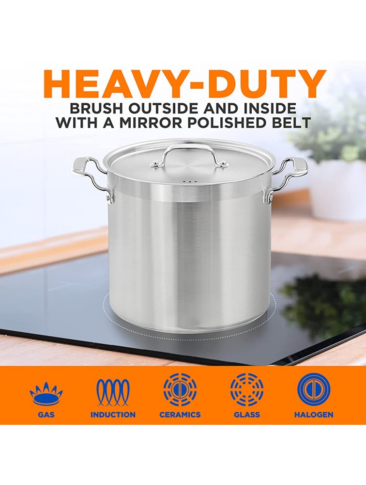Stainless Steel Cookware Stockpot 20 Quart Heavy Duty Induction Pot Soup Pot With Stainless Steel Lid Induction Ceramic Glass and Halogen Cooktops Compatible NCSPT20Q - BA3F86I2S