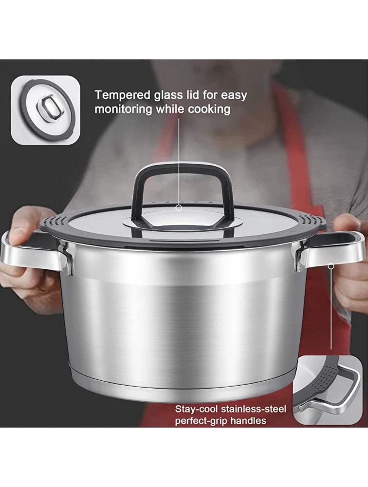 Stainless Steel Stock Pot 3 Qt Nonstick Stockpot with Glass Lid Soup Pasta Pot Double Handle Induction Stockpots Small Cooking Pot Saucepot Dishwasher Safe - BUHQ6JP91