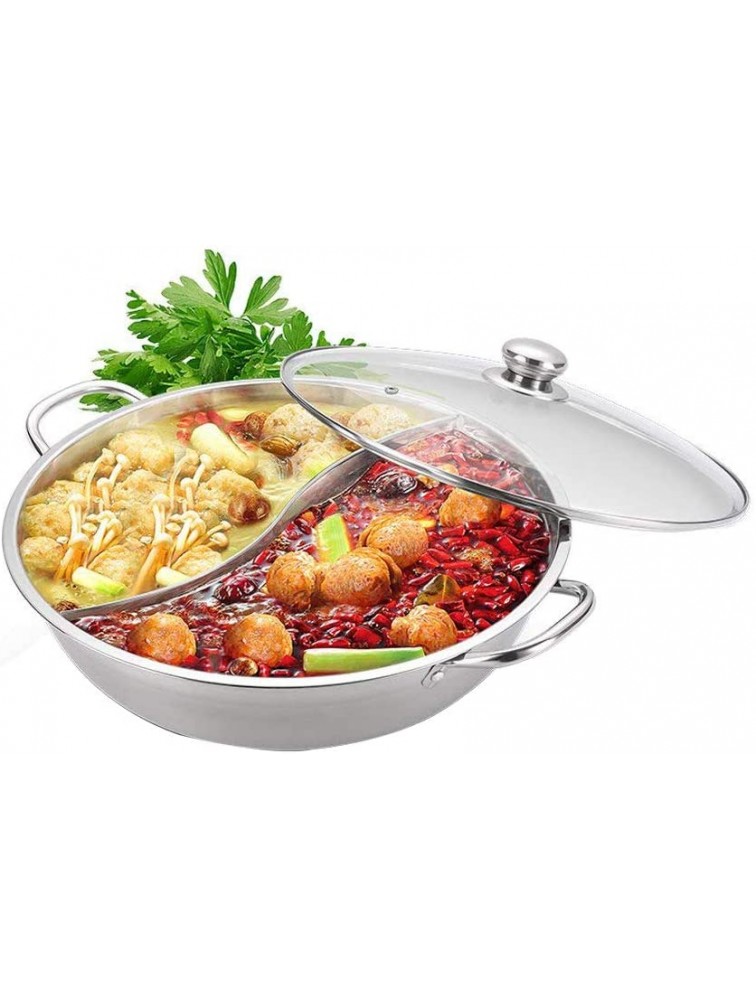 Yzakka Stainless Steel Shabu Shabu Hot Pot Pot with Divider for Induction Cooktop Gas Stove 30cm With Cover - B1TXREUQW
