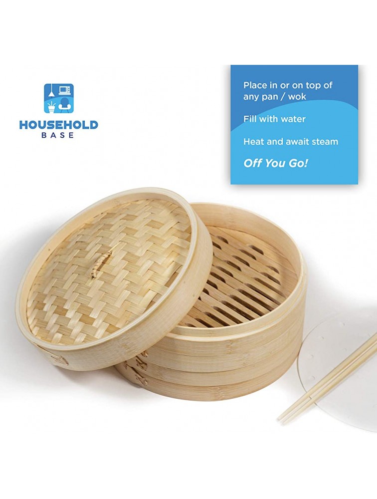 Bamboo Steamer 10 inch Chinese Steaming Basket for Cooking Dumplings Meat Fish Vegetables Bao Bun and Rice Dim Sum Steamer Liners and Chopsticks - BWPOT65EO