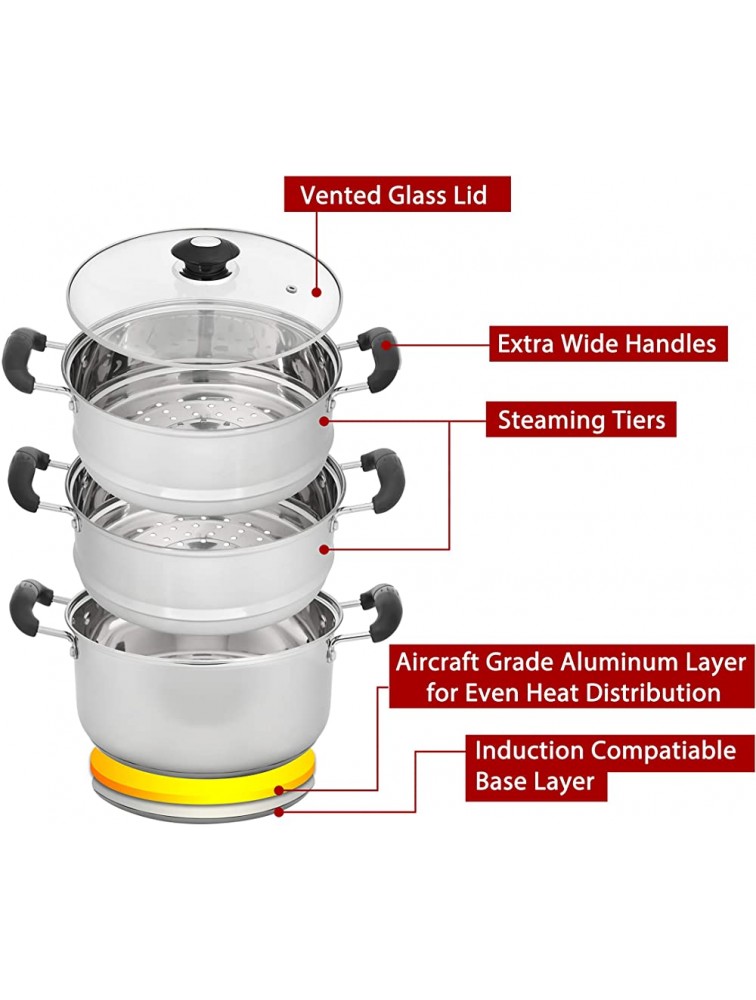 CONCORD 10 Stainless Steel 3 Tier Steamer Steaming Pot Cookware 24 CM Induction Compatible - B1A6TOSCM