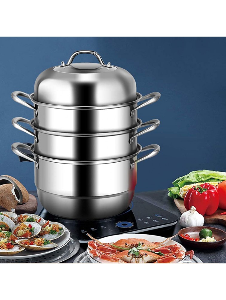 COSTWAY 3-Tier Stainless Steel Steamer 11'' Multi-Layer Cookware Pot with Handles on Both Sides with Tempered Glass Lid Work with Gas Grill Stove Top Dishwasher Safe Includes 2 Steaming Septa - B4SCNNWEG