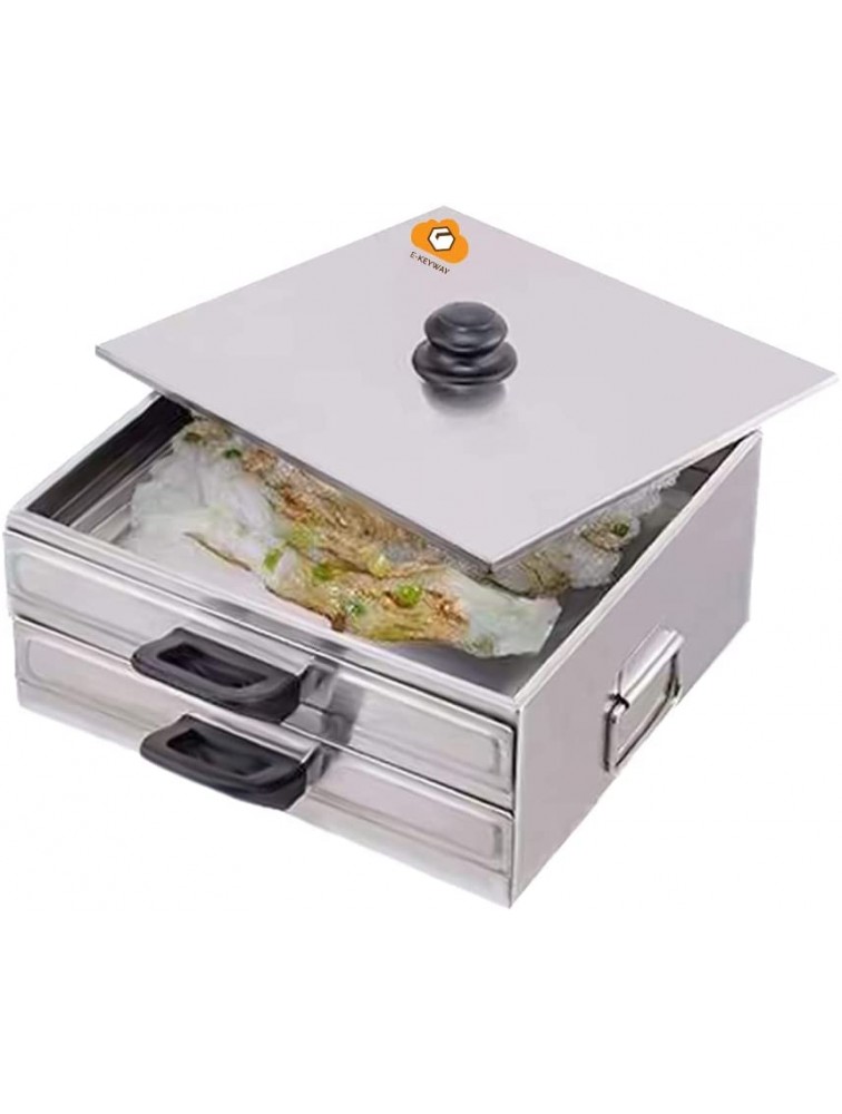 E-KEYWAY Top Open Chinese Rice Noodle Roll Food Steamer with Extra Tray Stainless Steel Square Tier Layer Cooking Cuisine Guangdong Recipes Cookware Tier-O2-L - B5ACIAK7Y