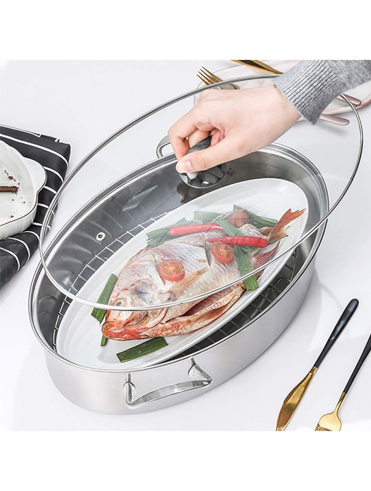 Eglaf 8Qt Stainless Steel Fish Steamer Multi-Use Oval Cookware with Rack Ceramic Pan Chuck Stockpot for Steaming Fish Boiling Soup - BIPYBE4NR
