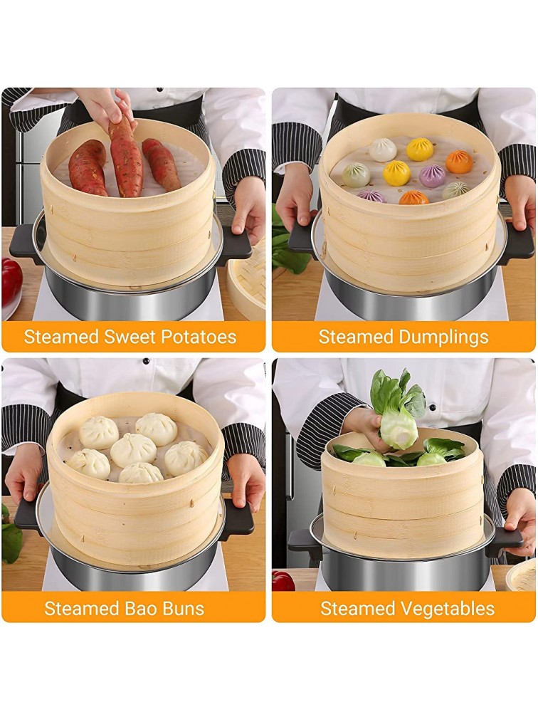 HAPPI STUDIO Bamboo Steamer Basket 10 Inch with 2 Sets of Chopsticks and 50 Bamboo Steamer Liner Dumpling Steamer Basket & Dim Sum Steamer for Cooking Bao Buns Momo Chinese Food Steamer - BIQ6XEEG5