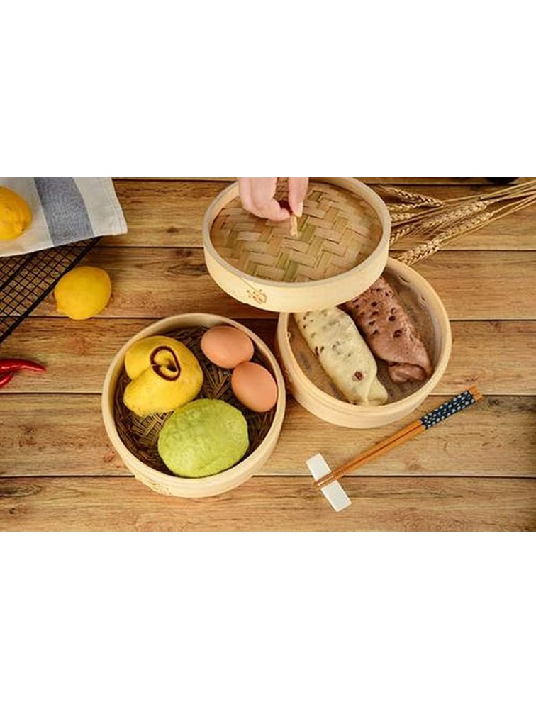 JapanBargain 2222 Bamboo Steamer Basket for Cooking Chinese Food Rice Vegetable Dim Sum Dumpling Buns Chicken Meat Seafood Steamer 8-inch - BAI5U9MBR