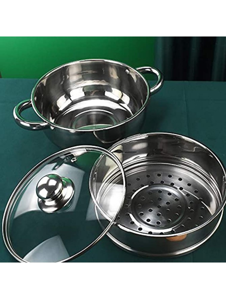 LILEER Stainless Steel Pan 2 Tier Steamer 24 cm Steaming Pot Cooking Pot Vegetable Steamer Glass Lid - B1OOVU1DV