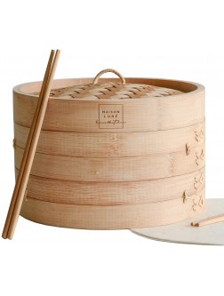 Maison Lune Bamboo Steamer 10 inch Includes 2 pairs of Chopsticks Liners 20 pieces Steamer Basket for Cooking Dumpling Dim Sum Bao Bun Vegetable - BL79OYFZD