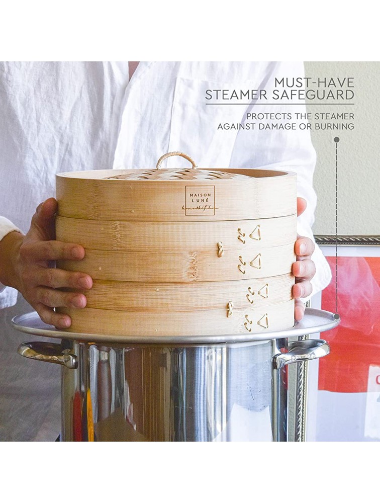Maison Lune New Steaming Ring Cooking Adapter for 8-13 Inch Bamboo Steamer Round Brush Included - BKB4RJE9C