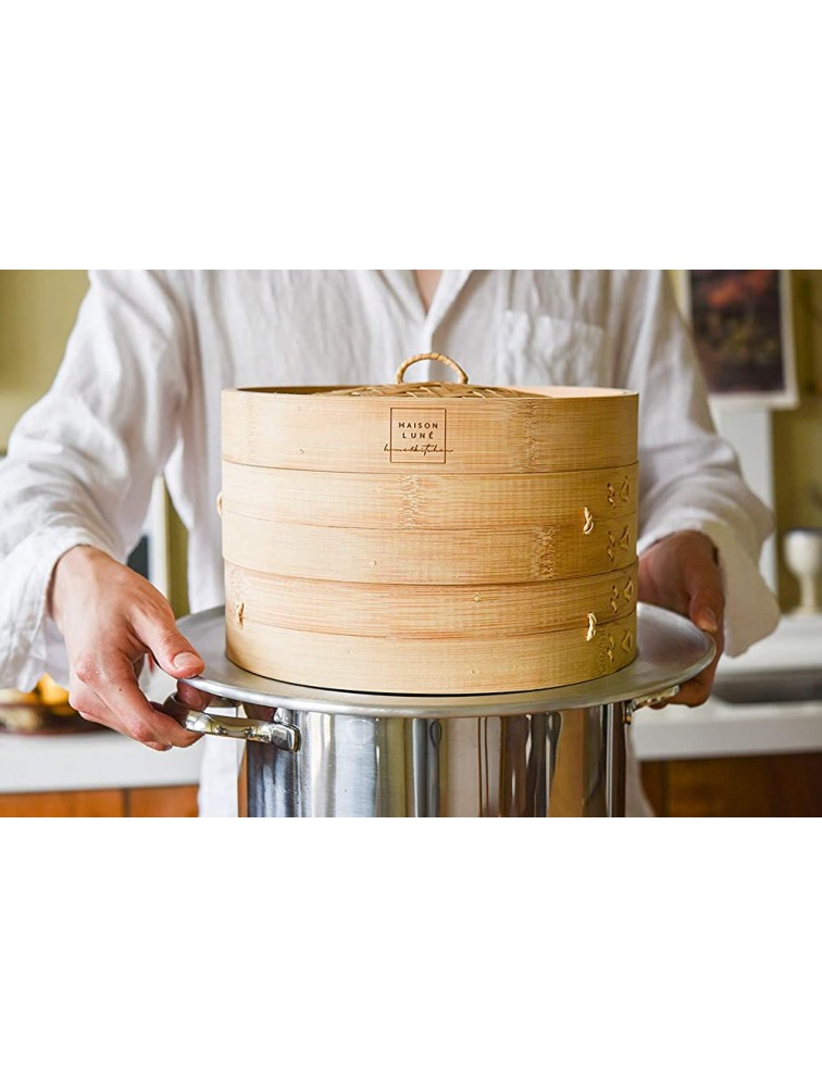 Maison Lune New Steaming Ring Cooking Adapter for 8-13 Inch Bamboo Steamer Round Brush Included - BKB4RJE9C