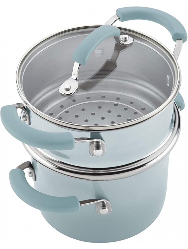 Rachael Ray Classic Brights Collection Porcelain II 3 Qt. Covered Saucepan with Steamer Insert Sky Blue - BFSSCGZJN