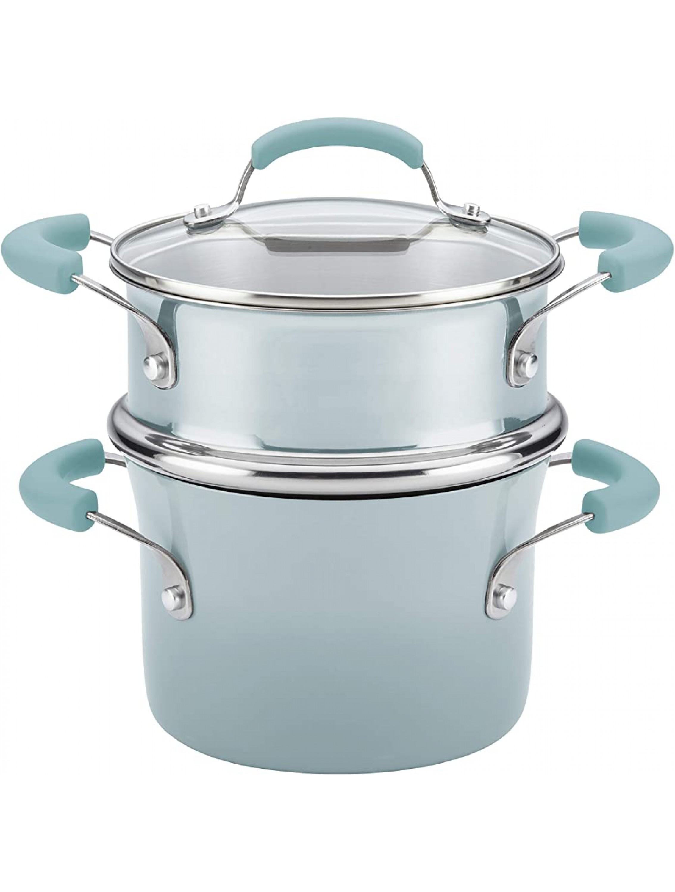 Rachael Ray Classic Brights Collection Porcelain II 3 Qt. Covered Saucepan with Steamer Insert Sky Blue - BFSSCGZJN