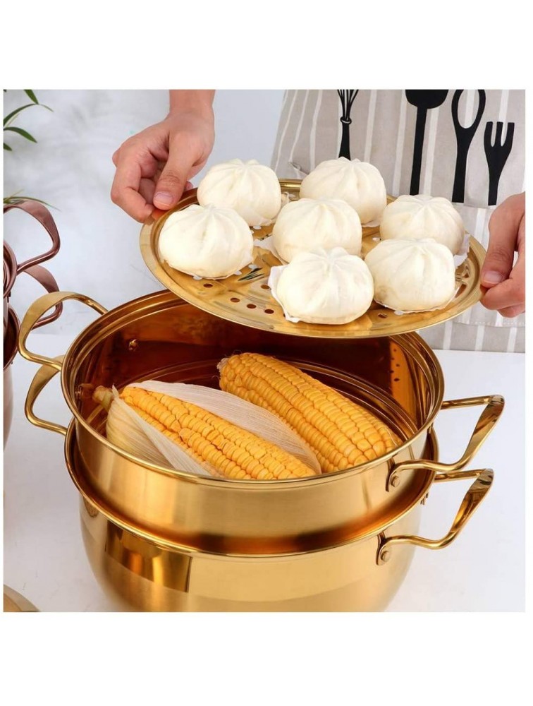 Stainless Steel 3 Tier Steamer Pot Color Me Stock Pan Sauce Pot with Steamer Insert and Steamer Rack Vegetable Food Steamer Cookware Double Boiler for Steaming and Cooking Dishwasher Safe Gold - BK888P60H