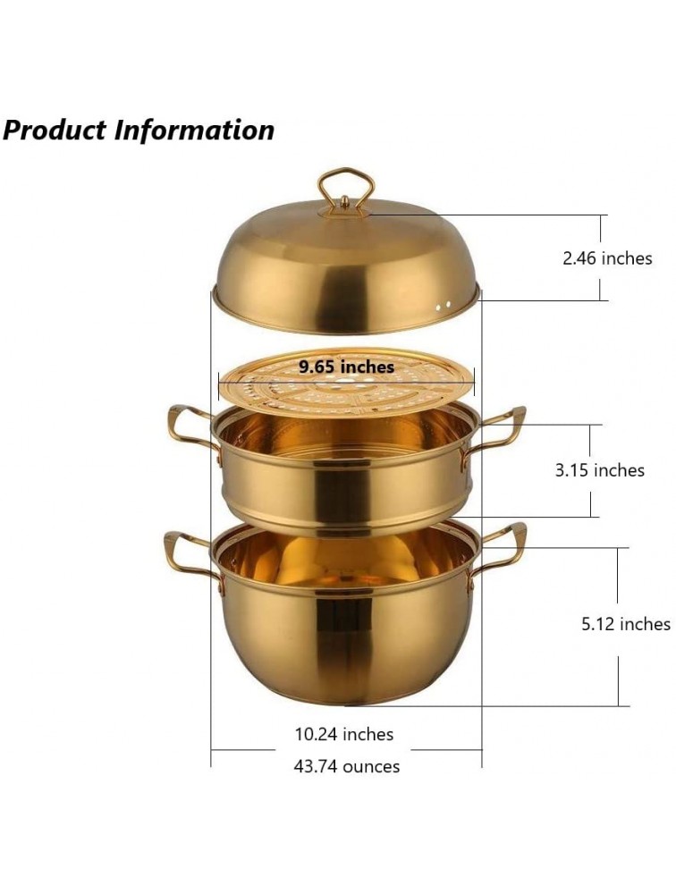 Stainless Steel 3 Tier Steamer Pot Color Me Stock Pan Sauce Pot with Steamer Insert and Steamer Rack Vegetable Food Steamer Cookware Double Boiler for Steaming and Cooking Dishwasher Safe Gold - BK888P60H